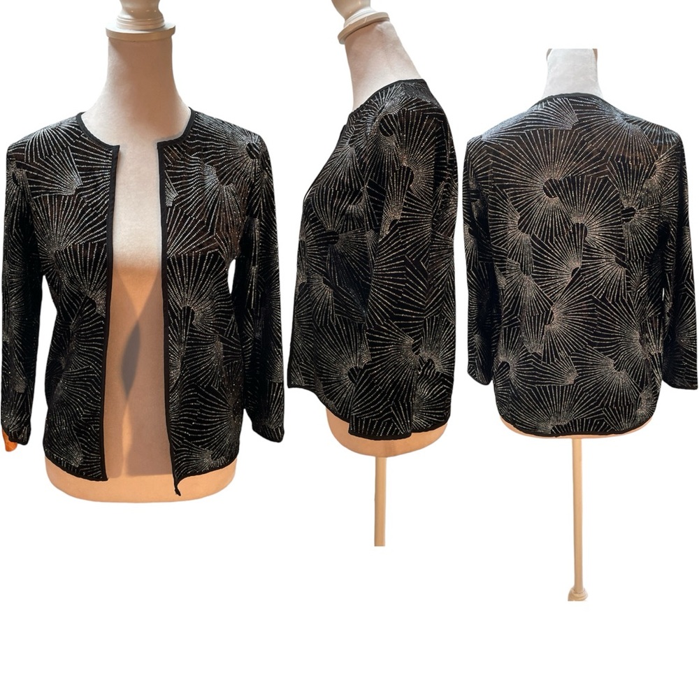 LuLaRoe Elegant Black Sparkling Silver Print Layering Open Front Cardigan XXS